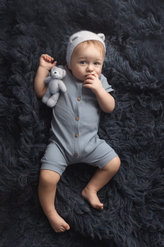 baby boy with teddy bear blue
