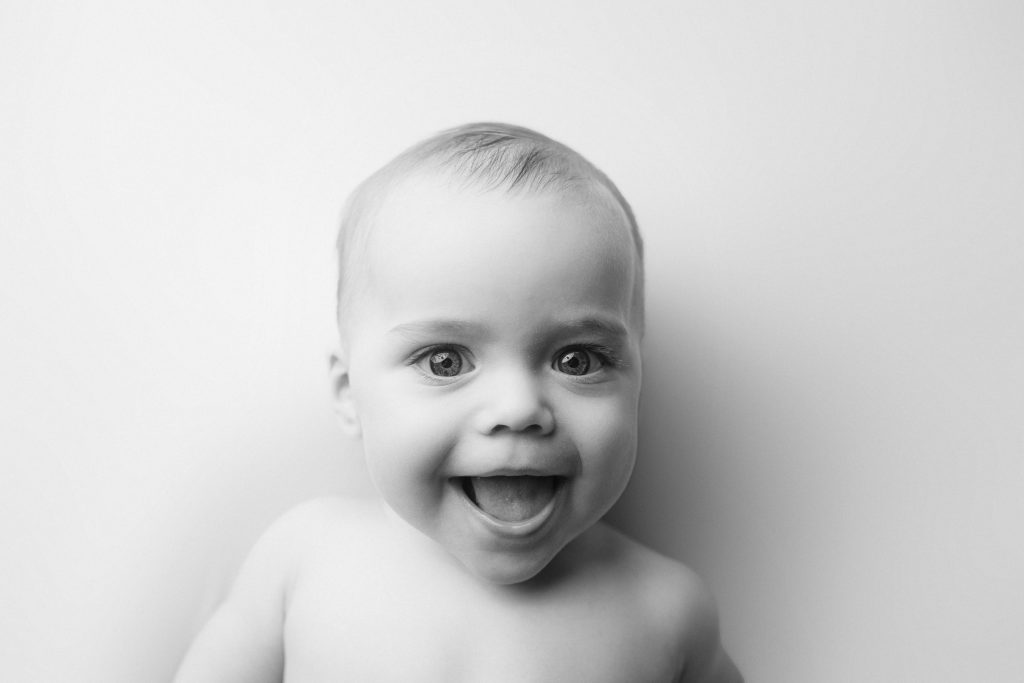 baby boy black and white photo